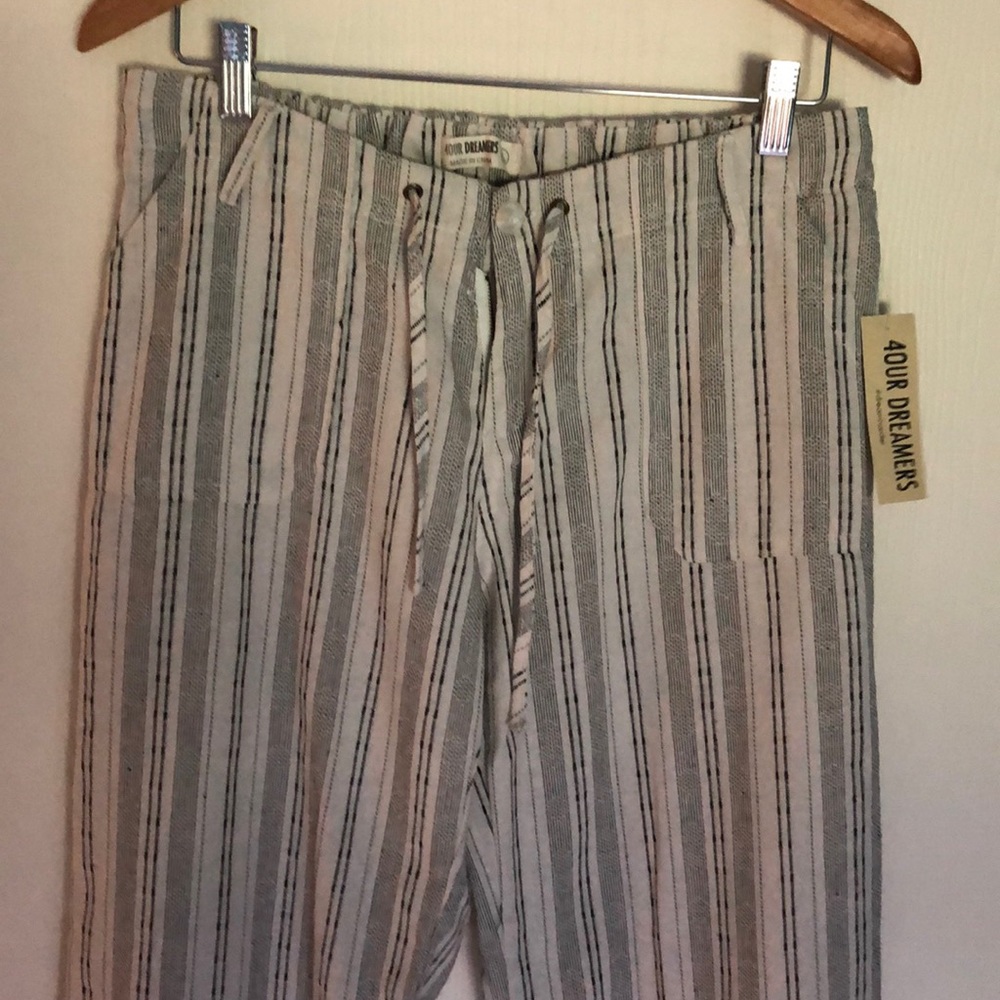 🍁NWT 4 Our Dreamers Linen Blk/Wht  SZ L pants